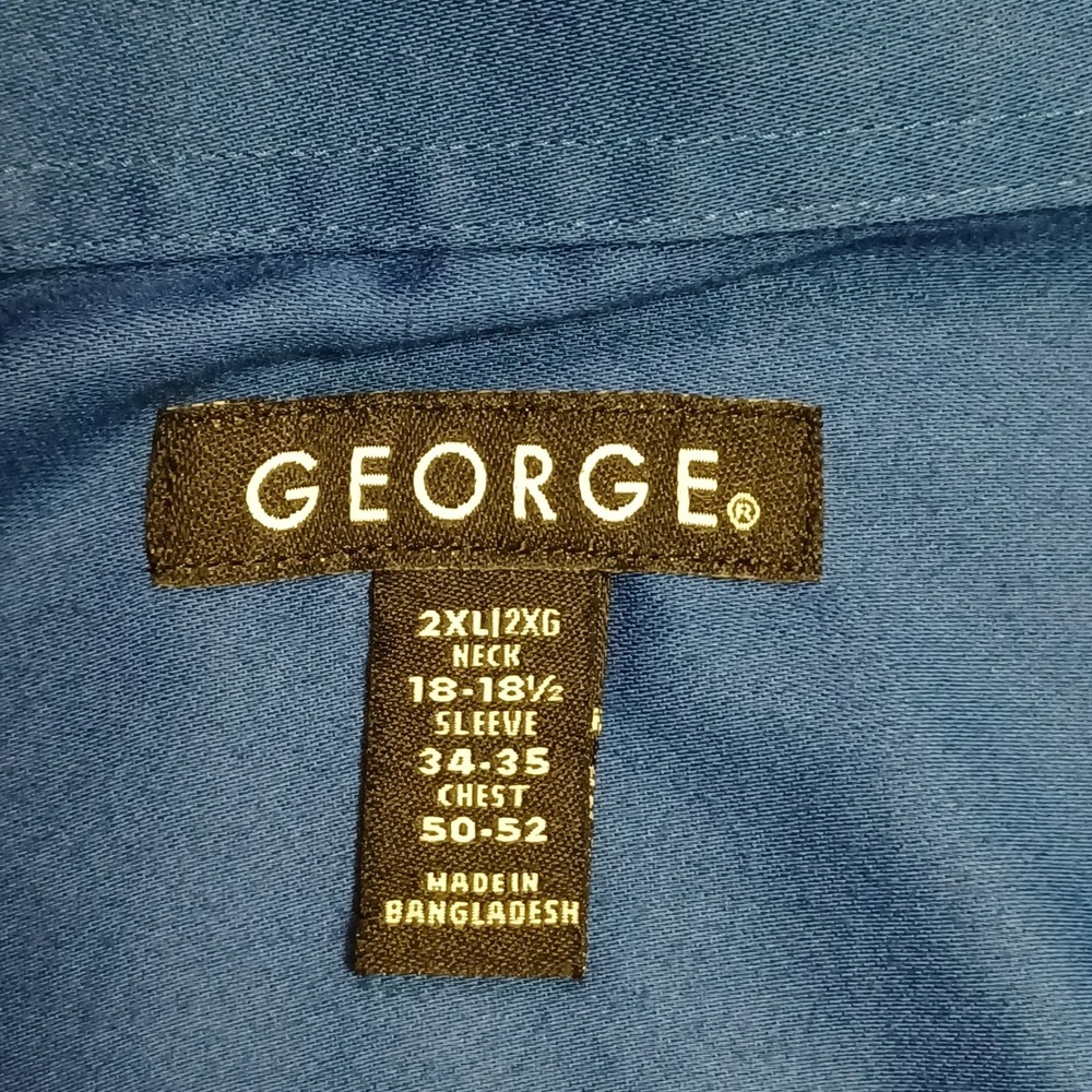 George Dress Shirt Mens 2XL Blue Long Sleeve Button Down Classic Fit Pocket - Picture 2 of 12